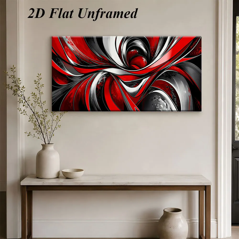 (1PC Unframe)1 modern abstract art frameless decorative painting with dynamic lines interwoven in red, black, and white, living