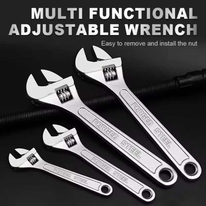 6/8in Adjustable Wrench Large Openin Long Handle Universal Spanner Clamp Wrench CR-V Steel Mechanical Workshop Hand Repair Tools