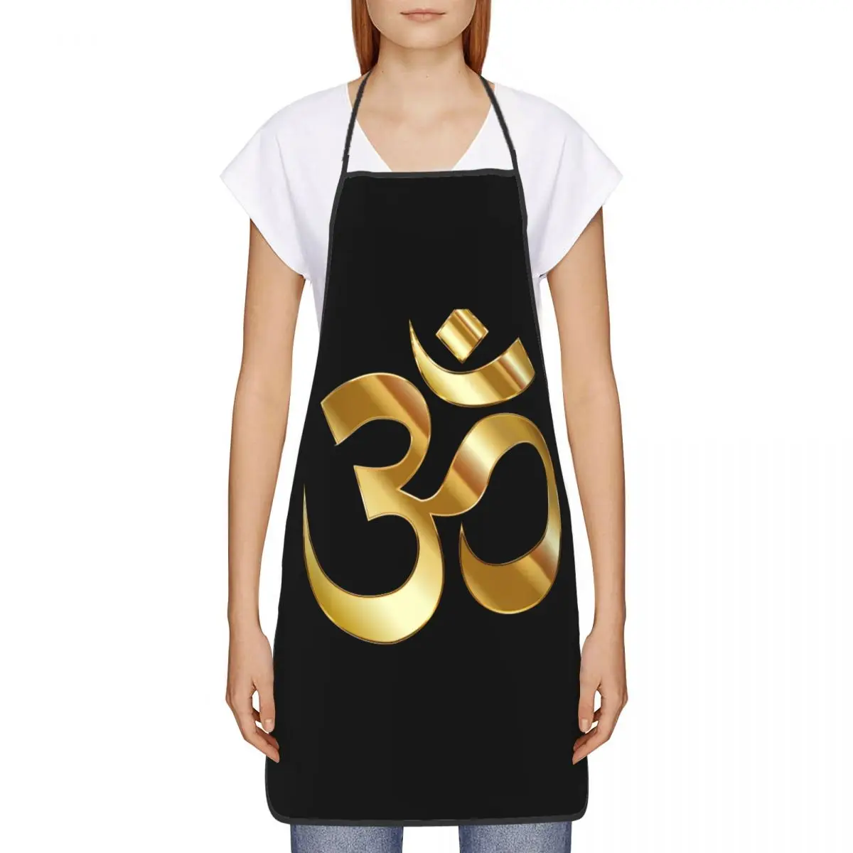 Bib Gold Om Logo Apron for Men Women Unisex Chef Kitchen Cooking Mandala Yoga Spiritual Meditation Tablier Cuisine Painting