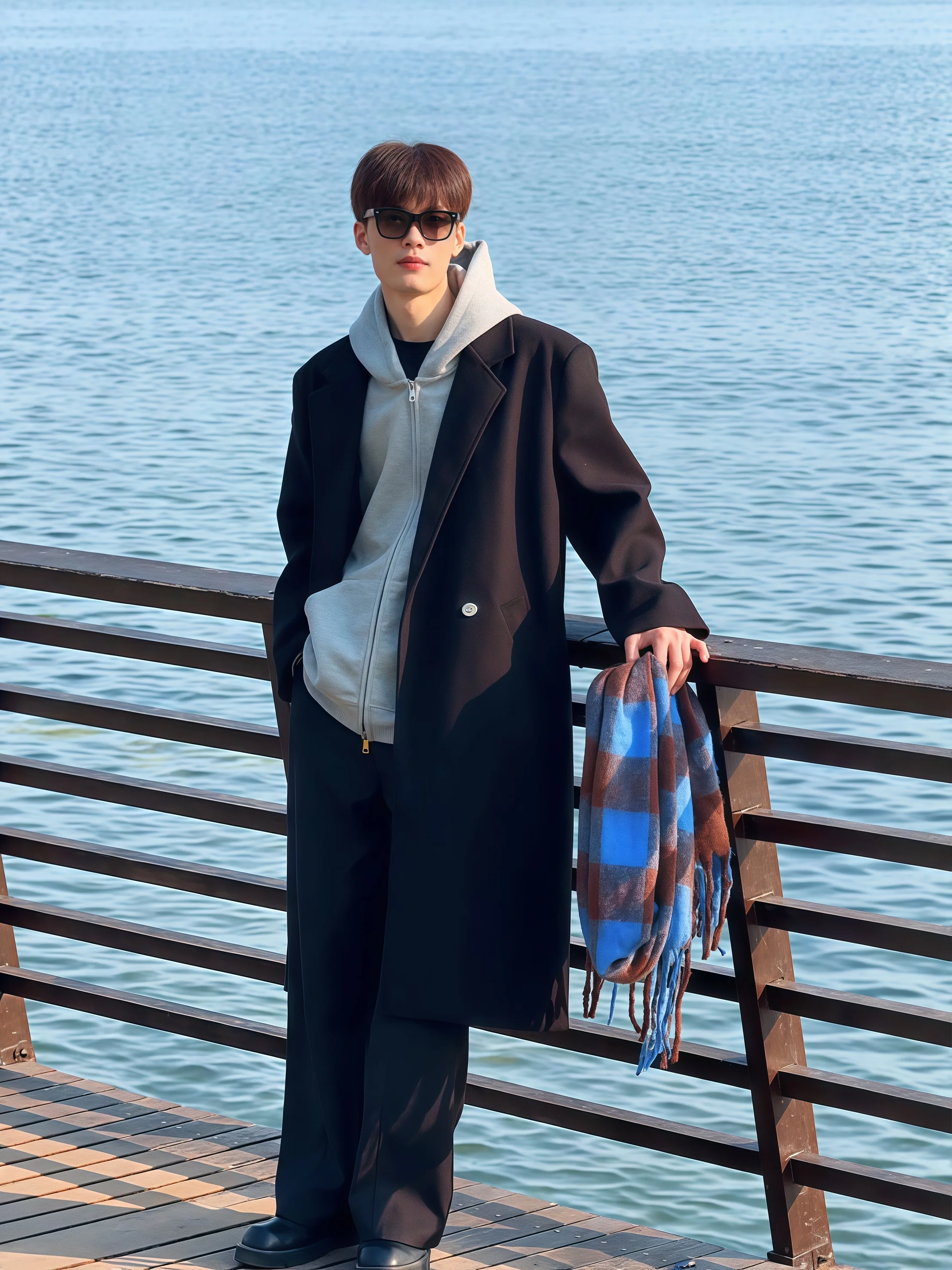 

Корейское высокое мужское шерстяное пальто Bla, осень-зима, модная ветровка Briti Sle средней длины Jaet