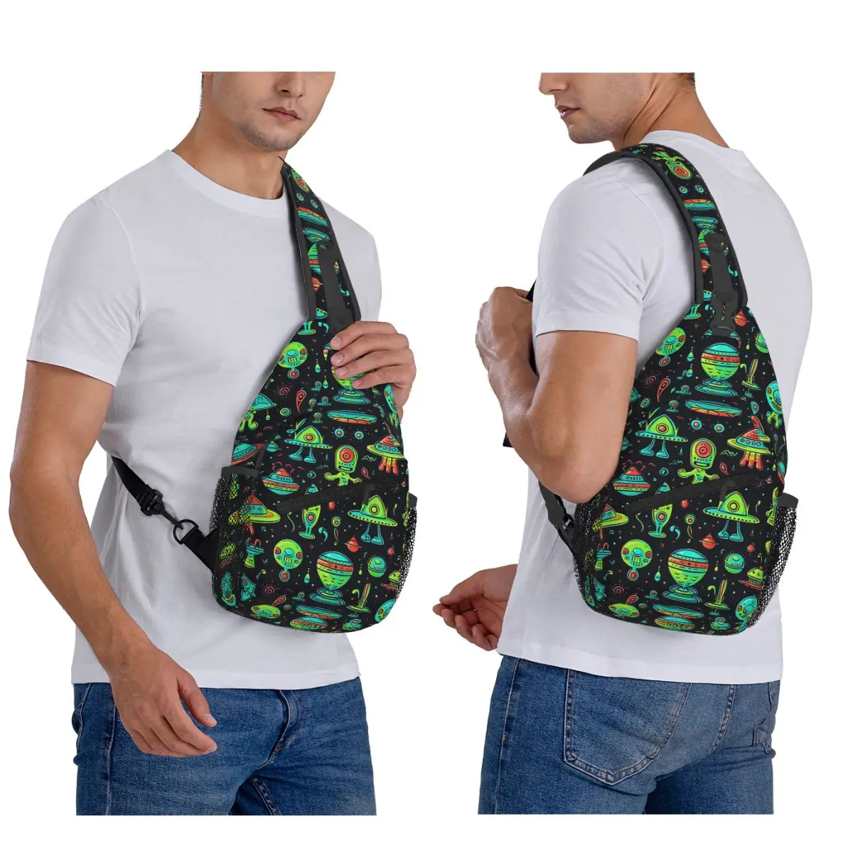 Out Of This World Abstract Aliens And Ufos Chest Bag Men Sling Crossbody Backpack Chest Bag Traveling Daypack Shoulder Bag