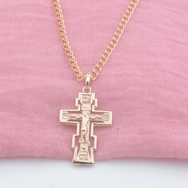 FJ 9 Style Fashion Jewelry Women Mens 585 Gold Color Crucifix Pendant Orthodox Cross Chain