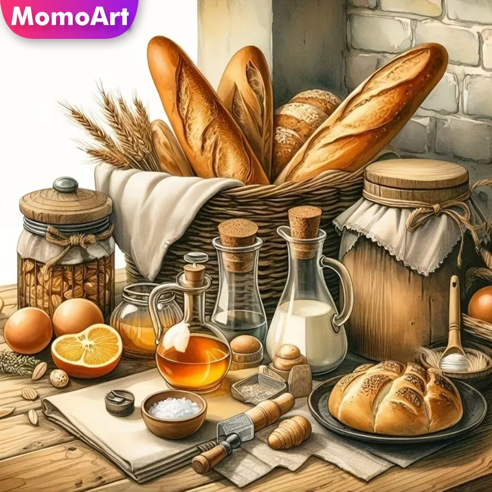 Momoart Full Square Round Diamond Mosaic Cake Landscape Needlework Diamond Painting Kitchen DIY Cross Stitch Kits Home Decor