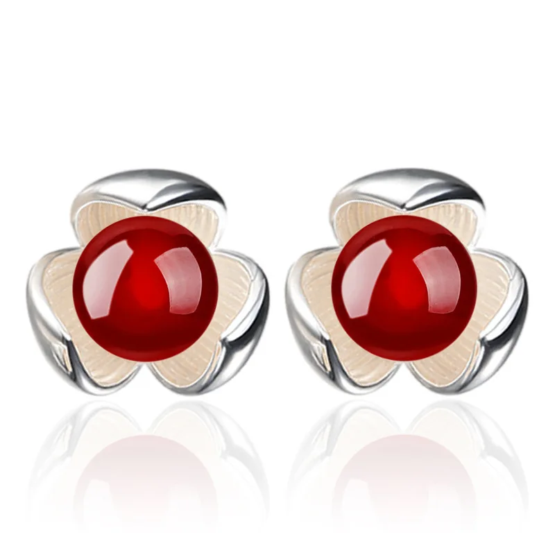 S925 Sterling Silver Stud Earrings, Pearl Shambhala Agate Women's, Tremella Jewelry