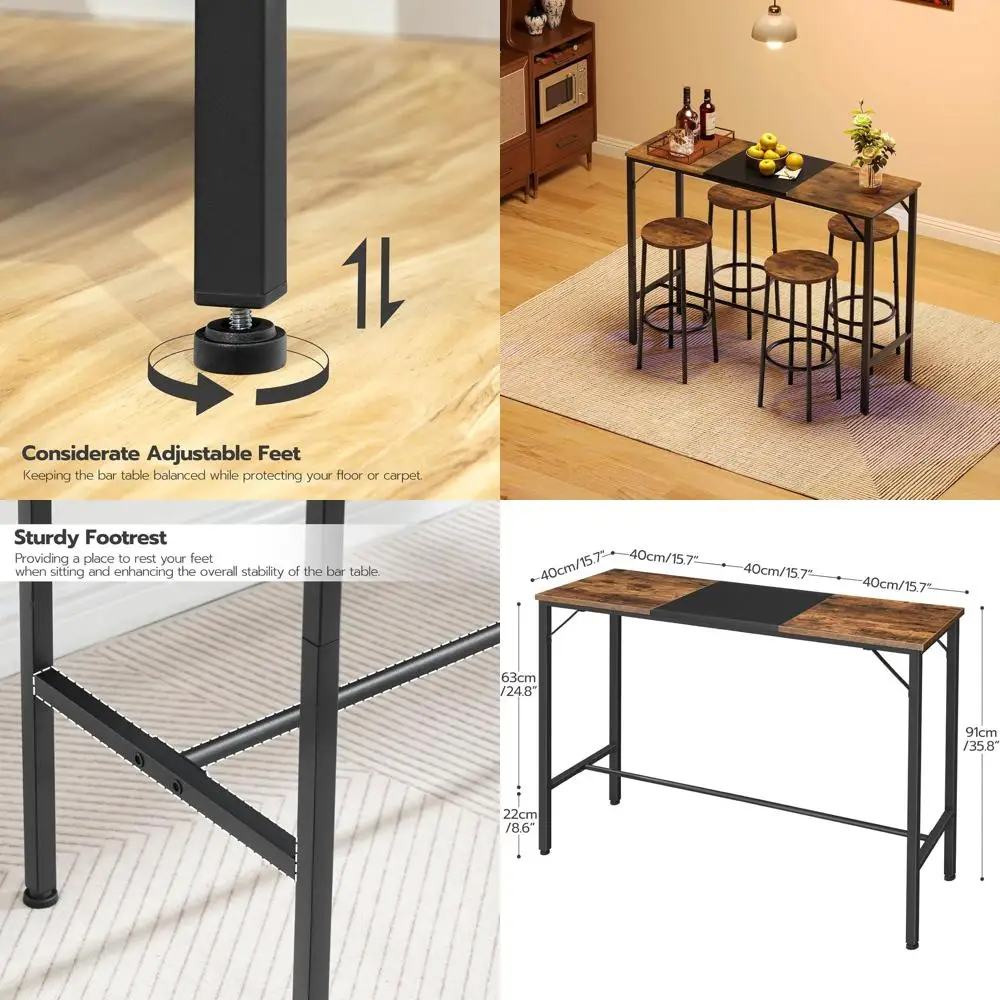 

47.1 Tall Counter Height Pub Table, Rustic Brown, Sturdy, Easy Assembly for Small Spaces