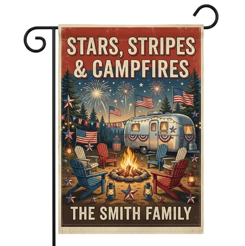 Stars Stripes & Campfires Garden Flag, 4th of July Camping Yard Sign ZZY