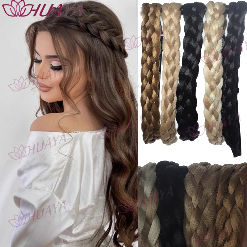 Women’s Synthetic 5-Strand Chunky Braided Headband, Elastic Adjustable Bohemian Hairband, Natural Looking Wig Headband for Daily