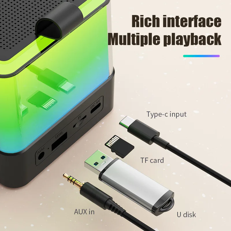 Karaoke en casa, luz LED ambiental colorida, Mini altavoz portátil multifuncional De alta fidelidad con Bluetooth Caixa De Som y micrófono
