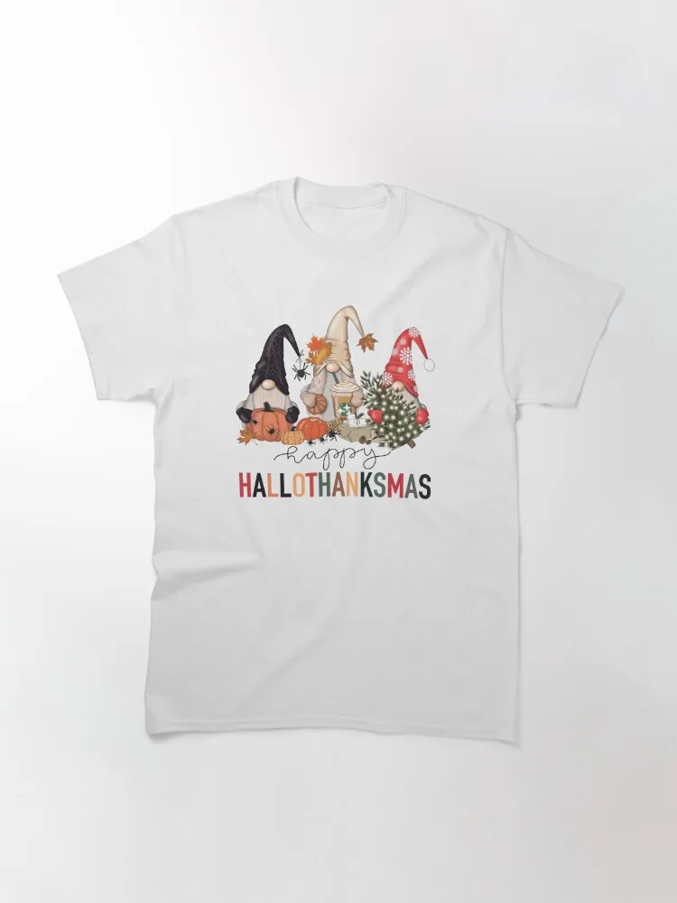 Hallothanksmas Happy Spooky Ghost Season Happy Christmas Halloween Pumpkin Fall Holiday Season Gnome Classic T-Shirt