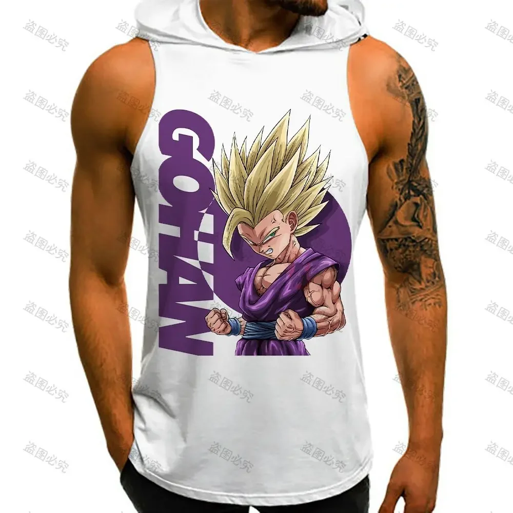 Dragon Ball Hooded T-shirt Harajuku Style With Hood 2023 Sleeveless Vests Running Tank Top Men Sleeveless Gym Vegeta Shirt Trend