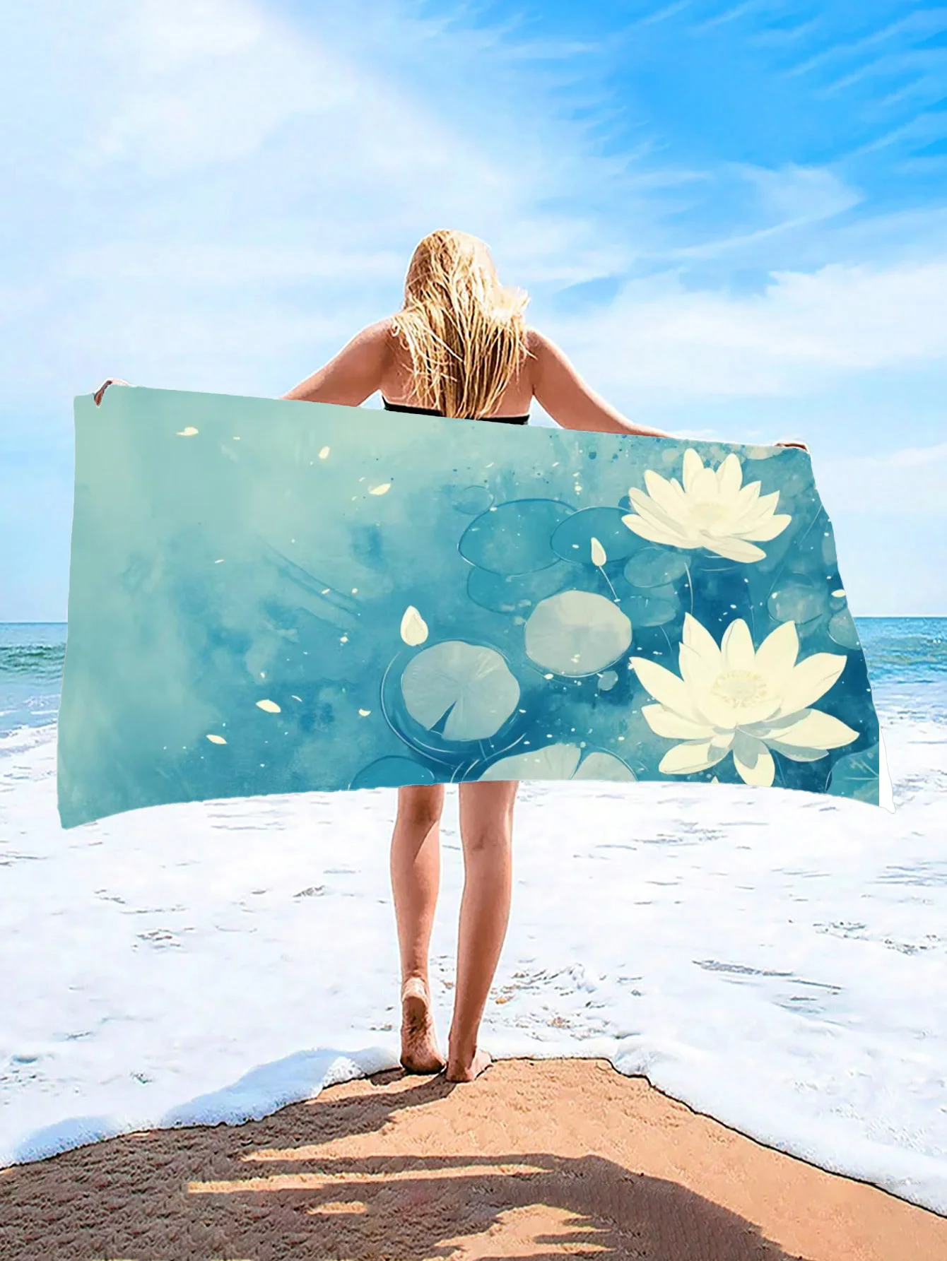 

Лист лотоса Цветок лотоса с принтом Полотенце для плавания Летний пляж Кемпинг Бассейн Путешествия Essentials