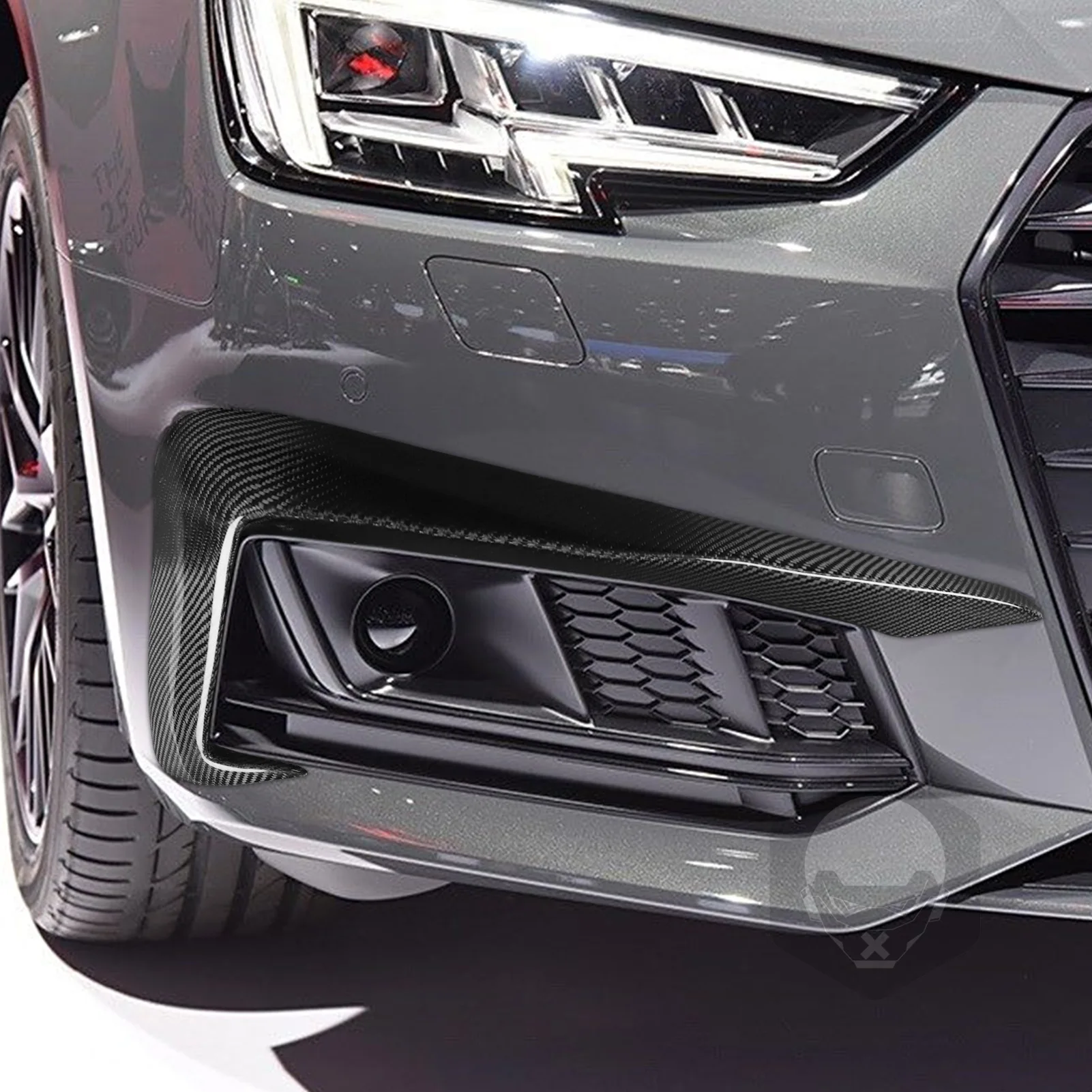 For Audi A4 S4 B9 2017-2019 Real Dry Carbon Fiber Front Bumper Splitter Canard Fin Car Accessories Decorative Modification