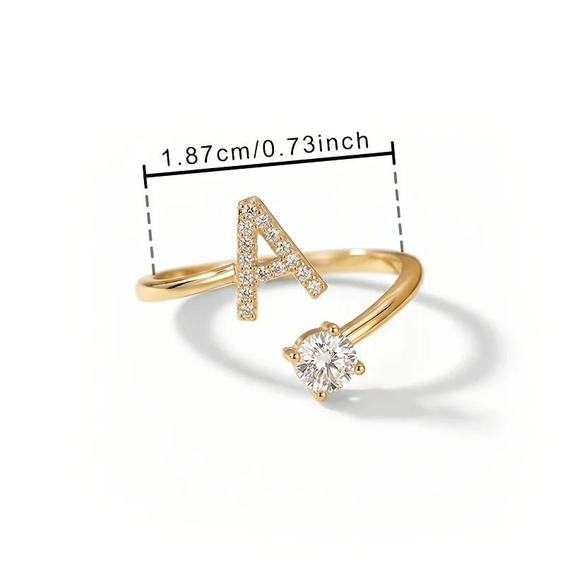 1pc Initial Wrap Ring: Asymmetric Structure Meets 4-Prong Zirconia. Ins-Style Aesthetic for Parties And Socials. Trendy Jewelry