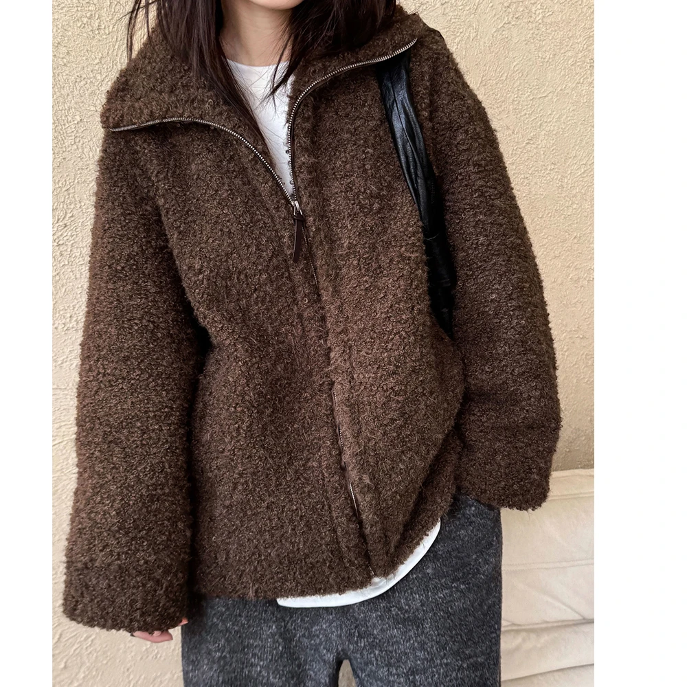 2025 Women Winter Warm Coat Furry Faux Fur Coat Loose Style Big Collar Jacket Women Thick Coat Casaco Feminino