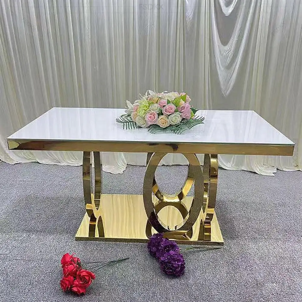 

Hot Selling Decor Furniture Set Hotel Stainless Steel Mirror Wedding Glass Table Top Cake Display for Party