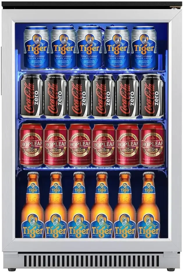 20 Inch Wide Built in Beverage Refrigerator with Clear Glass Front Door, 120 Can Under Counter Cabinet Soda Beer Drink Coole