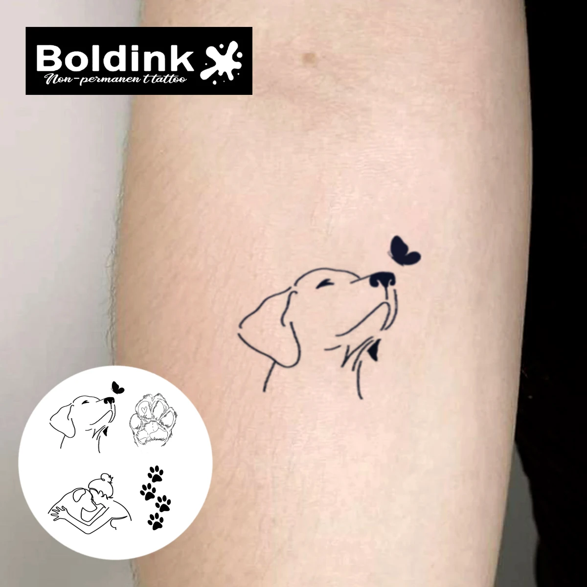 Boldink Pet Love and Pawprint Design Temporary Tattoo,Lasts To 15 Days New Technology Magic Waterproof Semi Permanent Sticker.