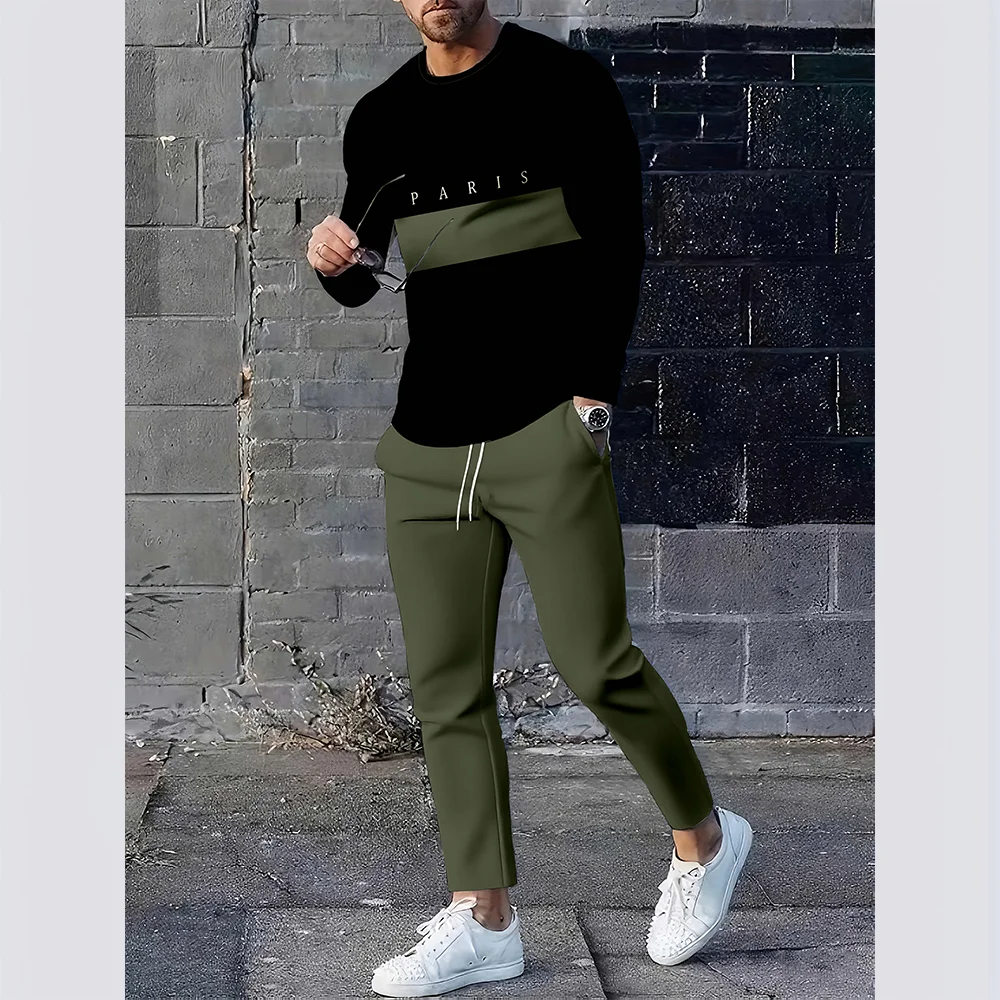 

Men's Fashion New Set Four Seasons Wear Long Sleeve Long Pants Two Piece Set Outer Coat Interior Casual Suitable For Sports Top