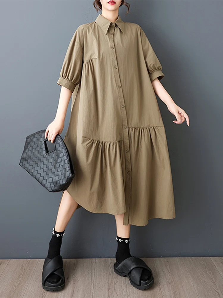 غير النظامية المرقعة خمر قميص فساتين للنساء صيف طويل جديد في قصيرة الأكمام فستان كاجوال فضفاض ملابس أنيقة 2025