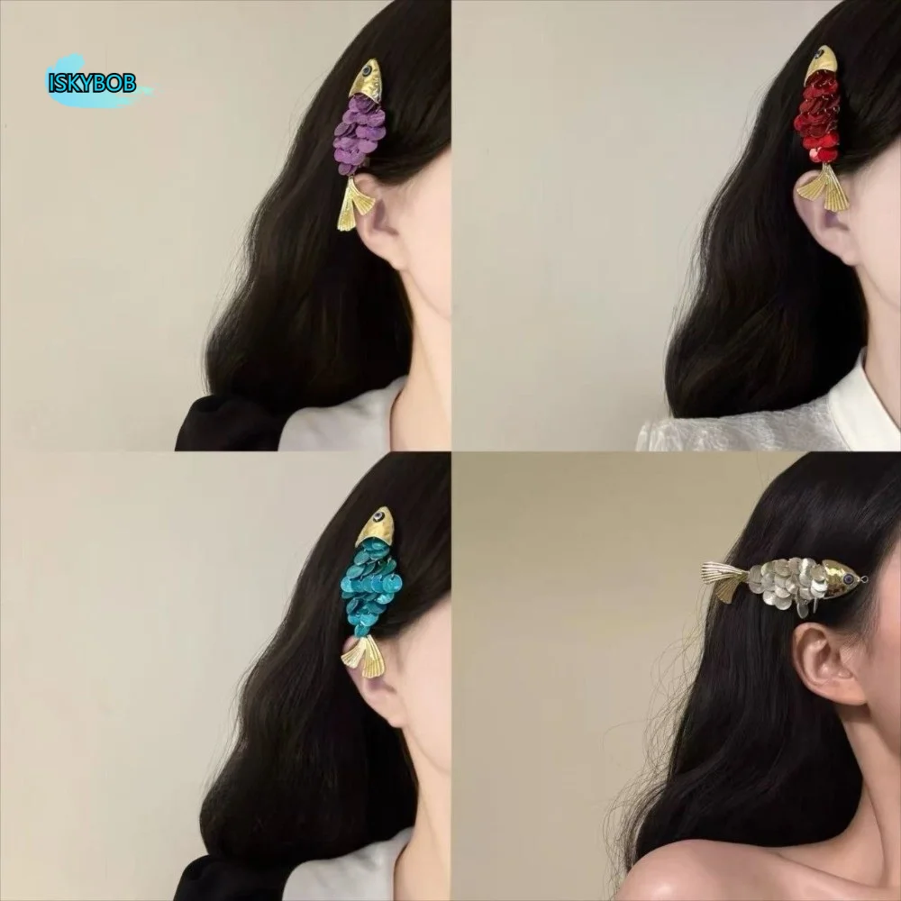 

Sweet Traditional Fish-shaped Hair Clip Tassels Faux Seashell Elegant Side Hairpin Vintage Carp Year After Year Bangs Clip Party
