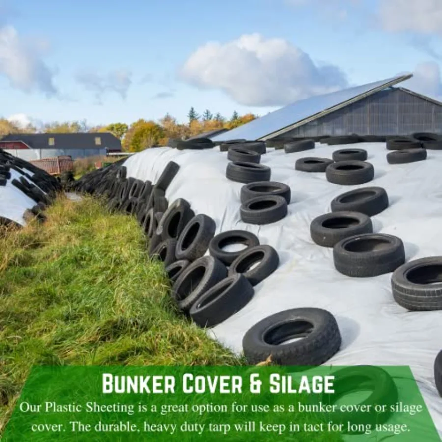 صفائح بلاستيكية بيضاء وسوداء 5 مل شديدة التحمل لتغطية سيلاج 40 × 30 بوصة قماش بولي إيثيلين متين مثالية للزراعة والأغريكو #4