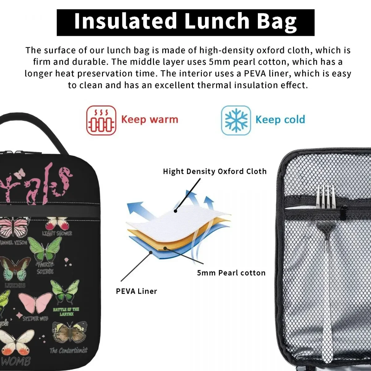 Melanie Martinez Tour Insulated Lunch Bags Full Albums Butterflies Food Container Bags Portable Thermal Cooler Lunch Box