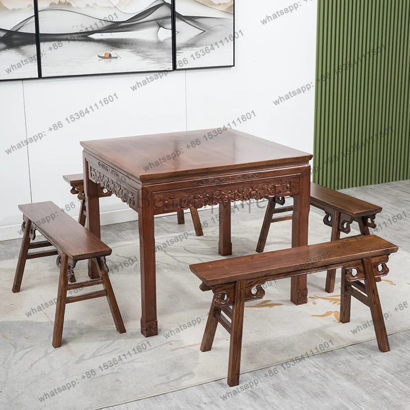 New Chinese-style Zhongtang six-piece solid wood furniture Taishi chair Eight Immortals God of Wealth offering table