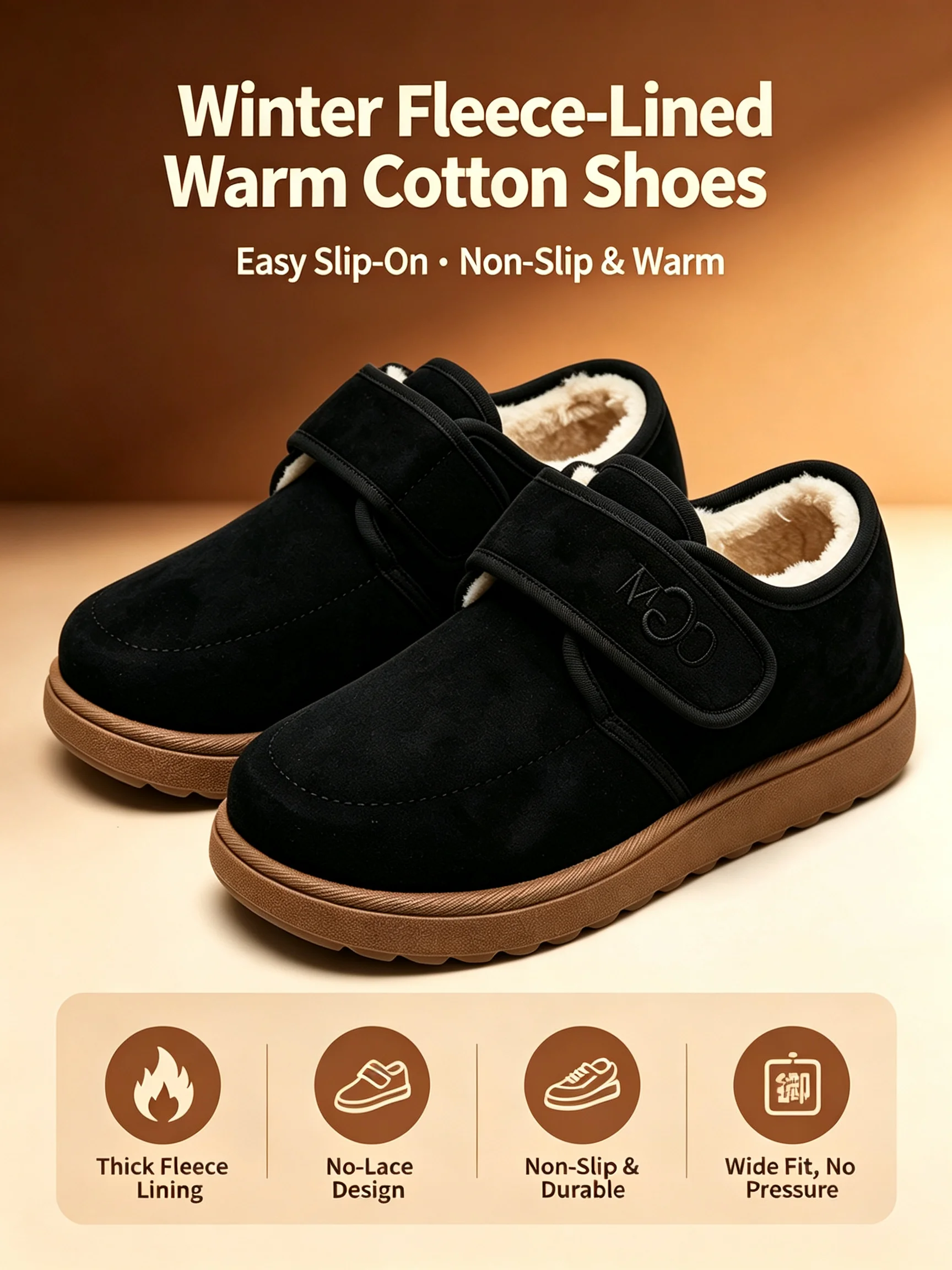 Damen-Winter-Fleece-Innensohlen-Loafer mit Obermaterial aus ultrafeinem Faser-Wildleder und thermischem Baumwollfutter mit Klettverschluss, lässige Outdoor-Schuhe – Detail 3