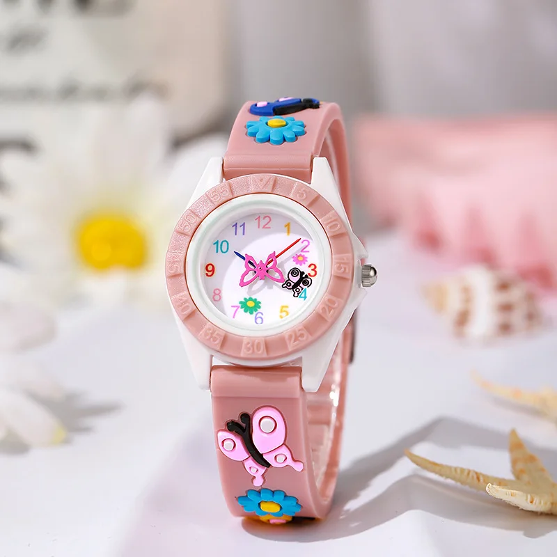 Children's Watch Simple Digital Butterfly Hands Design Quartz Watches Casual Sports Purple Silicone Girls Clock Gift Wristwatch