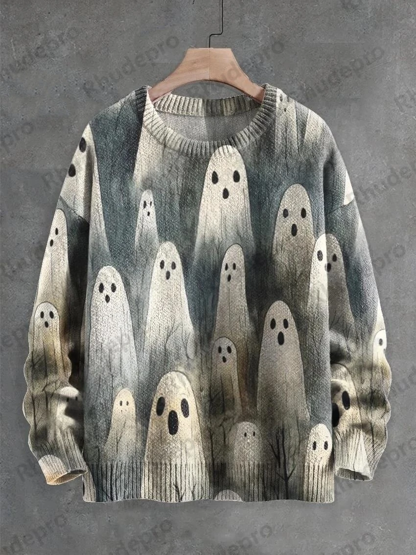 3D Printing Halloween Custom Series Horror Ghost Skull Witch Black Cat Pattern Ugly Sweater Street Casual Winter Sweatshirt W-2