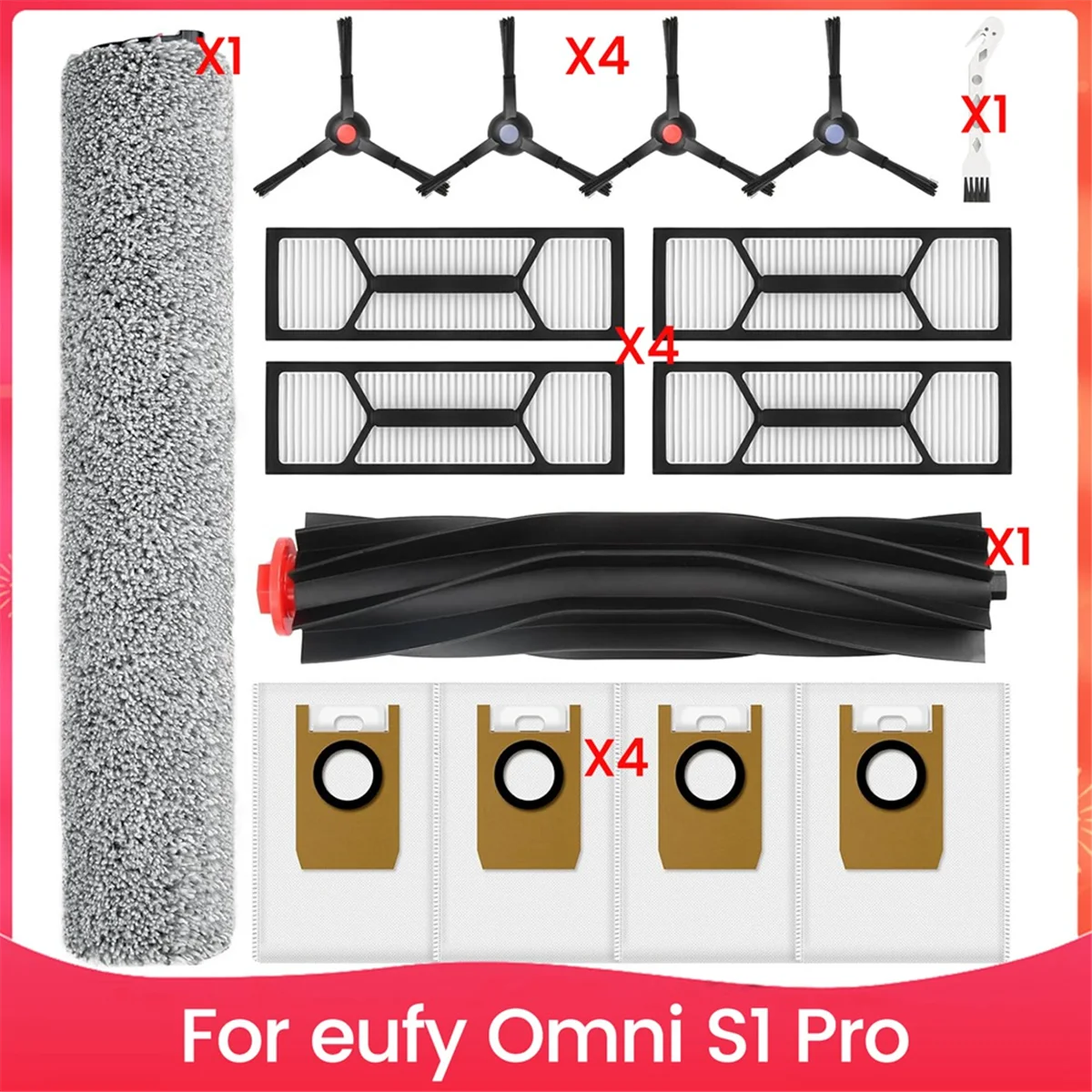 N21R For Eufy Robot Vacuum Omni S1 Pro,1 Rolling Mops,1 Rolling Brush,4 Dust Bags,4 High-Performance Filters, 4 Side Brushes