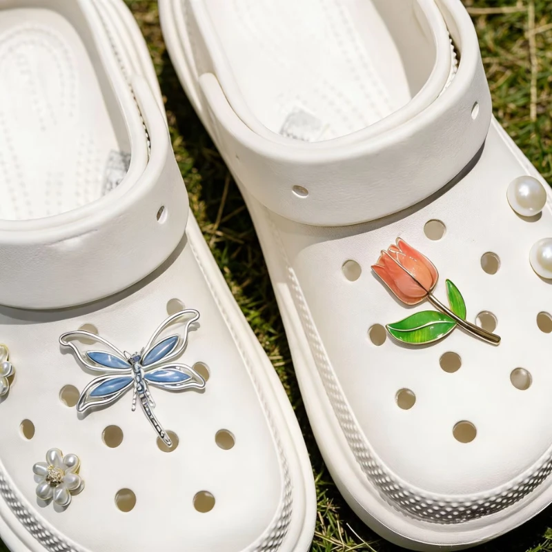 6PCS DIY Shoe Charms for Kids Fashion Tulip Pearl Flower Shoe Buckle Decorations for Sandals Clogs Cute Gift Idea