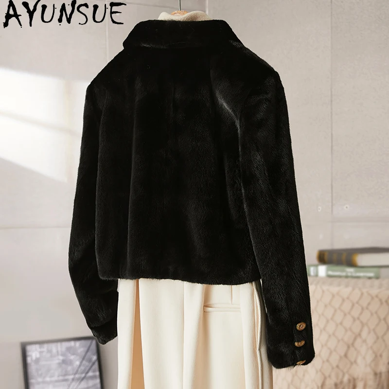 AYUNSUE Natural Mink Fur Jacket Woman Fashion Suit Collar Real Fur Jacket for Woman Clothes High Quality Whole Mink Шуба Женская