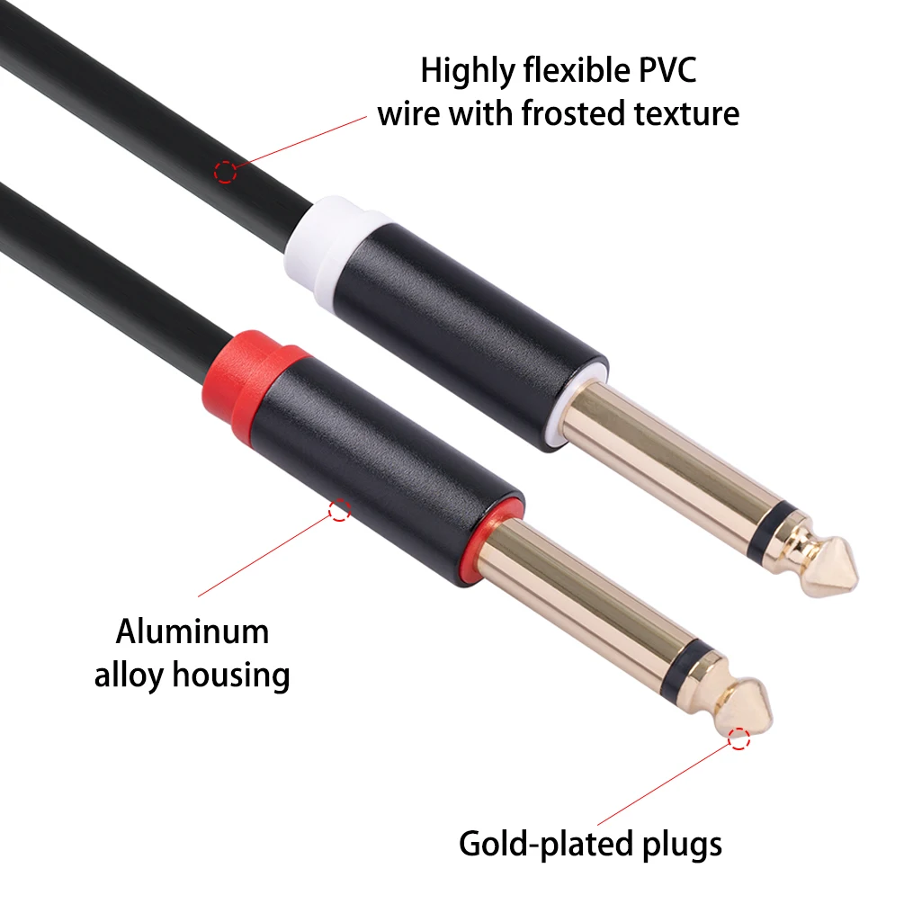 Dual 6.35mm TS Male RCA Interconnect Cable Studio Audio Cord Hi-fi Jack Balanced Mono MP3 Smartphone Office DVD