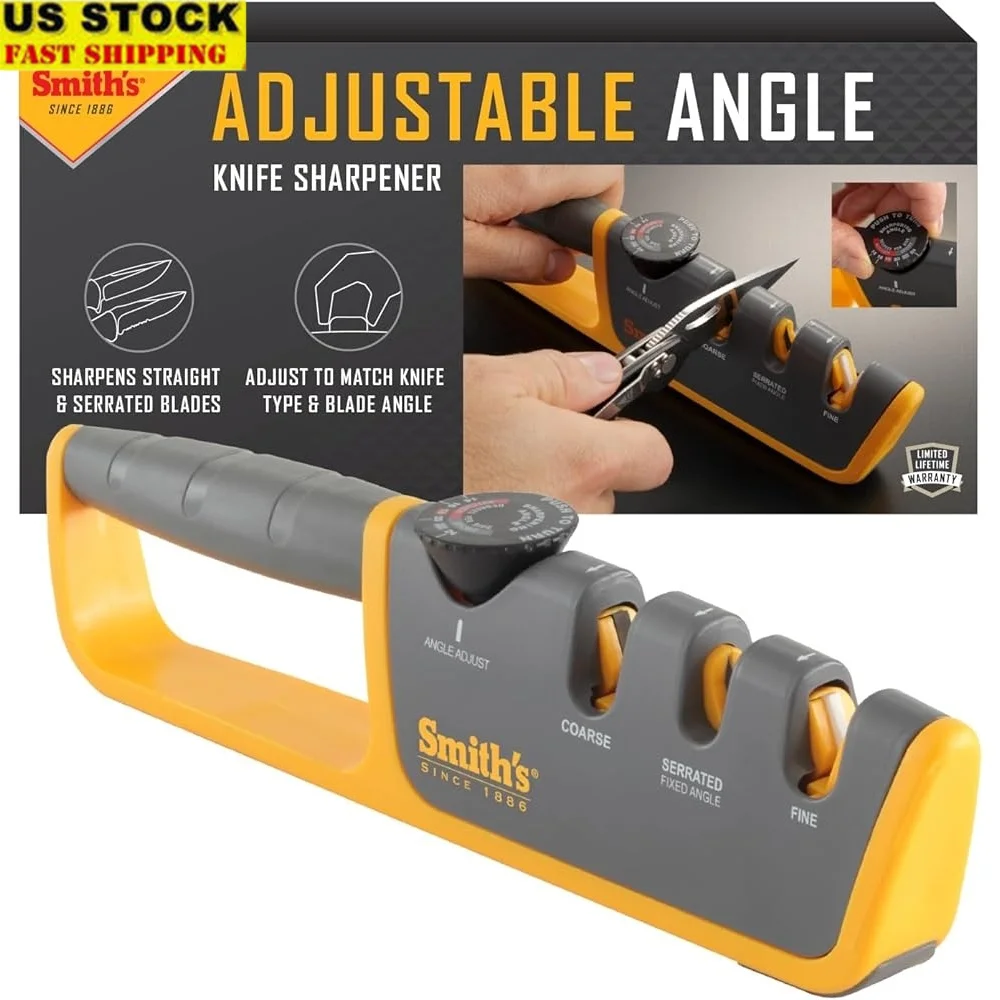 

Adjustable Manual Knife Sharpener 2-Stage Coarse Fine Sharpener Serrated Edge Non-Slip Base Replaceable Blades Outdoor Accessory
