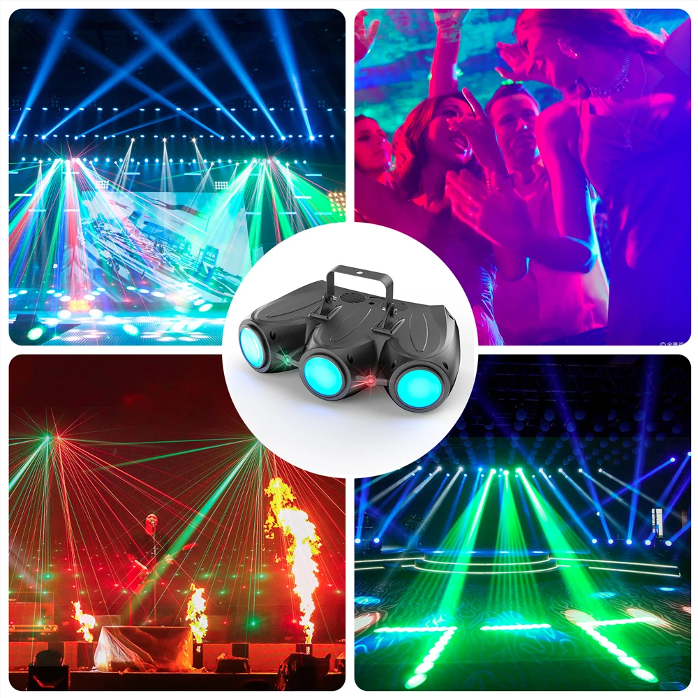 LED Three Head Airship Projector DJ Disco Party Lights 30W RGBW Colorful Pattern Stage Effect Light Sound Control Self-Propelled