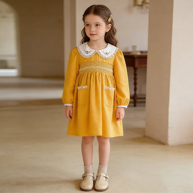 Hot Sale Korean Style Floral Print Doll Collar Girls Dress Summer New Arrival Fashionable Young Kids Dress Good Quality