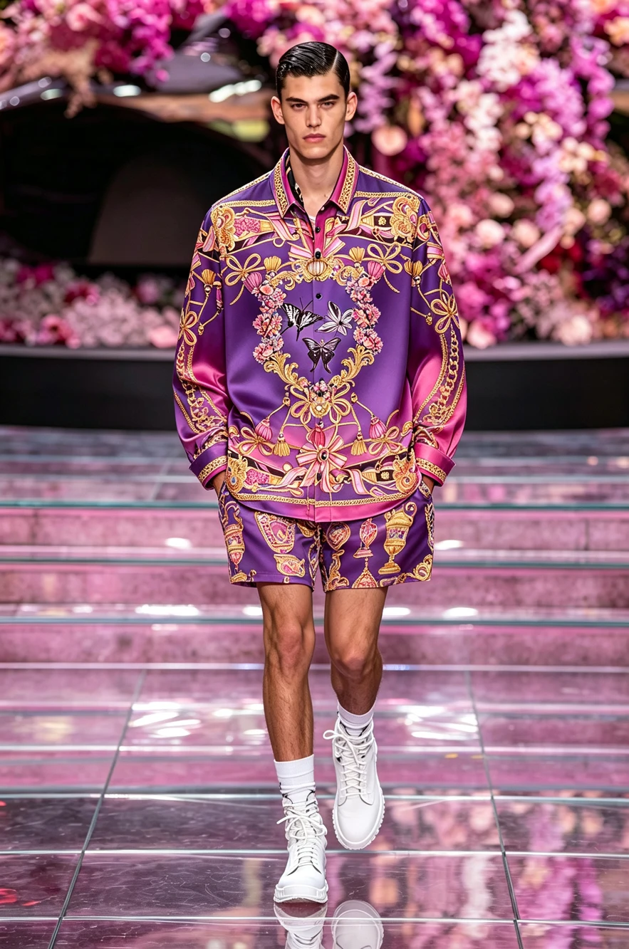 Men's Luxury Lightweight Soft Long-Sleeved Shirt Set, Colorful Natural Print Shirt, Hawaiian Vacation Festival Party Men's Gift