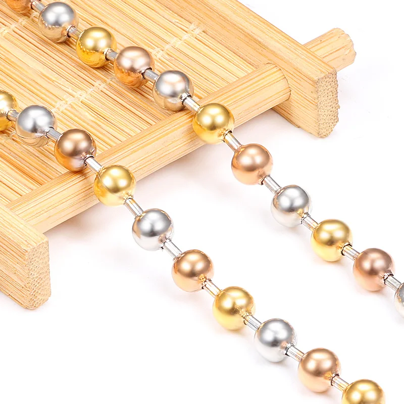 1Meter Stainless Steel Chain 6mm Two-color Spliced Round Beads Creation Bracelet Necklace for Women Jewelry Making Materials