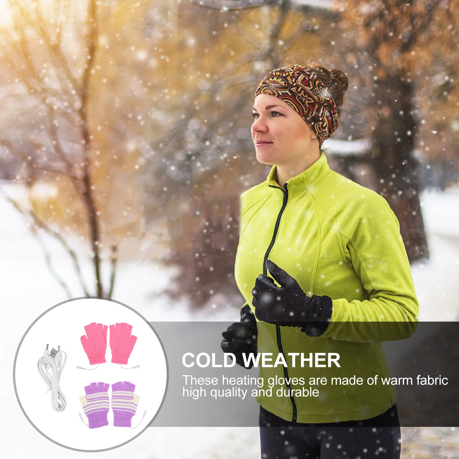 

2 пары перчаток с USB-подогревом, теплые шерстяные варежки без пальцев, зимние грелки для рук для катания на лыжах, езды на велосипеде, ввода текста