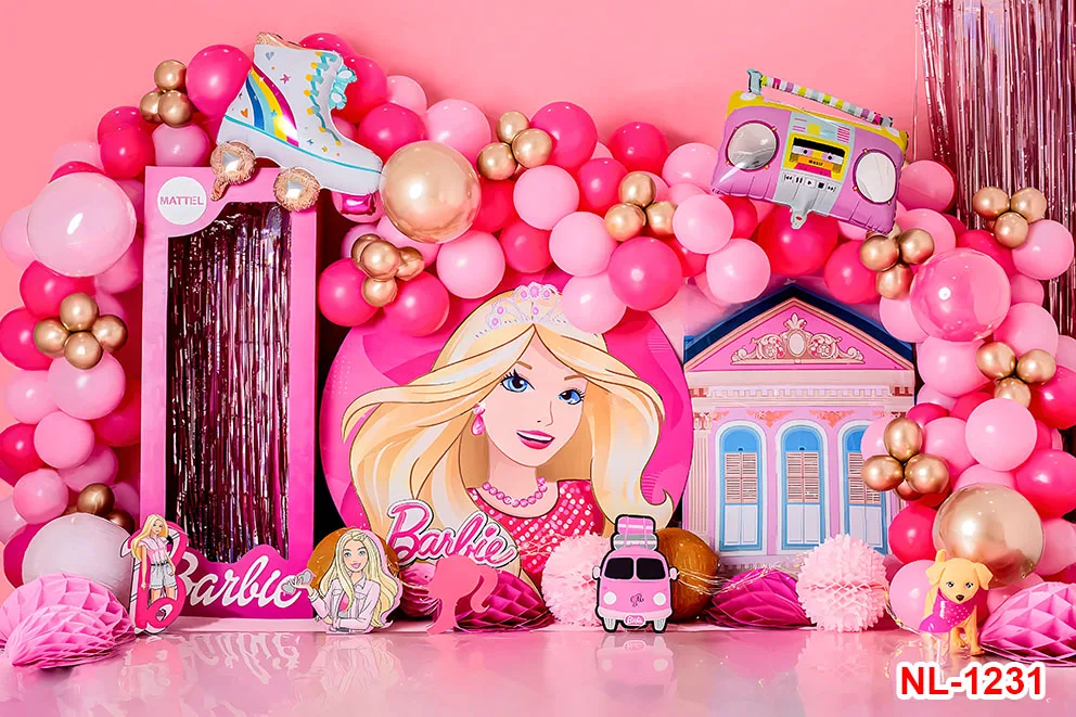 Girls Party Decoration Supplies Photography Backdrop Barbie Theme Birthday Photo Background Cake Table Decoration Banner Props