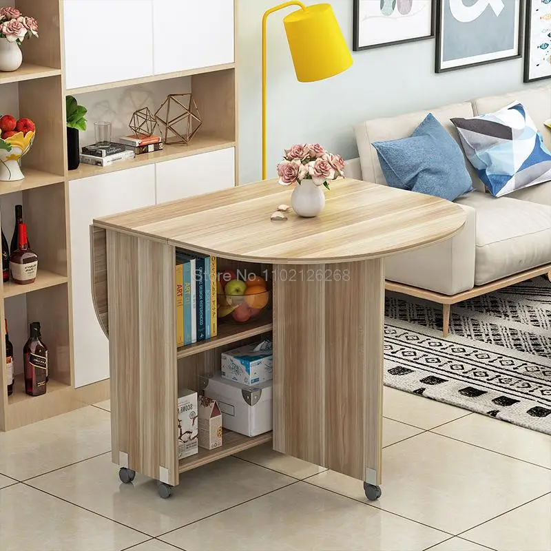 Folding Table Solid Wood Storage Breakfast Table Modern Simplicity Table Kitchen Multifunction With Roller Folding Coffee Table