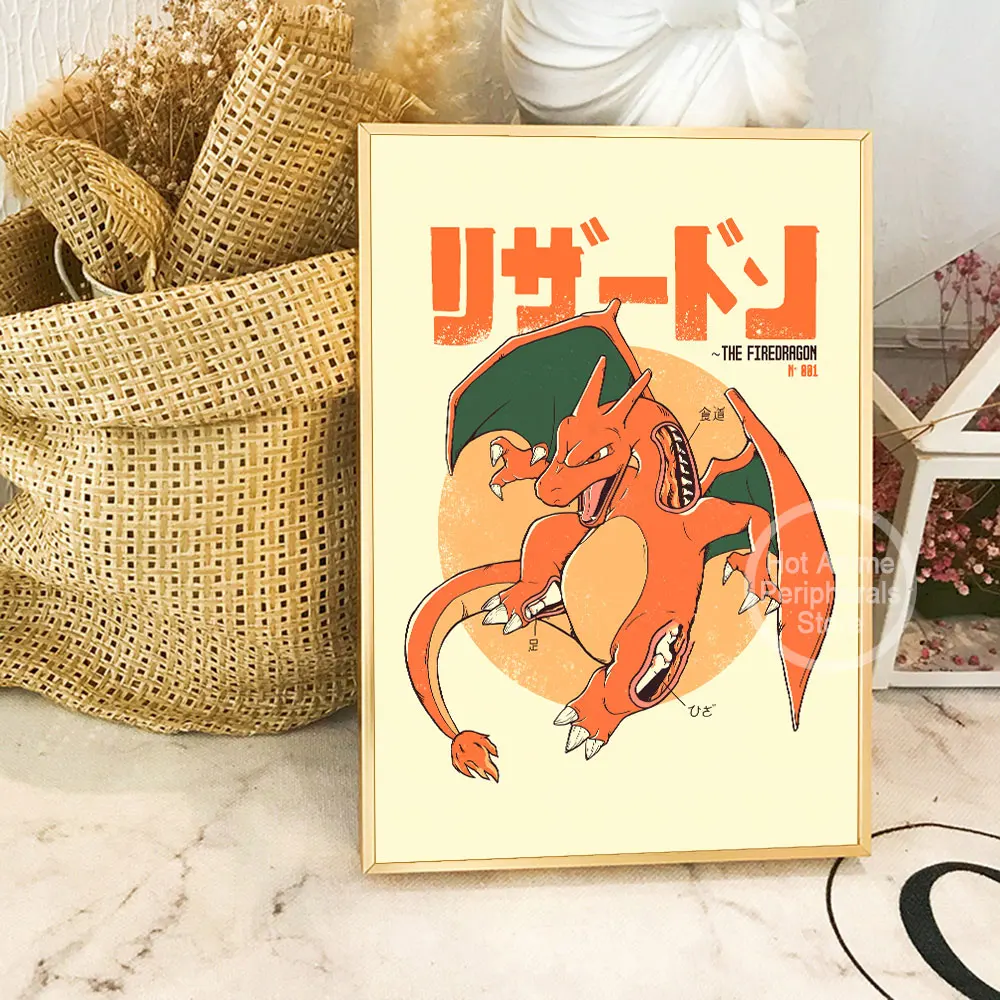 Canvas Painting Anime Pokemon Introduction to the Internal Body Poster Peripherals Charizard Blastoise Kawaii Picture Wall Decor