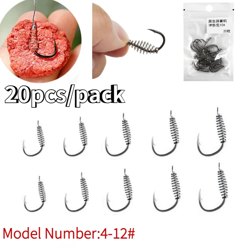 20pcs/lot Fishing Spring Swivel Hook Size 4-12# Stainless Steel Barbed Explosion Carp Hooks Single Circle Fishinhook with Hole