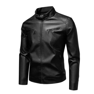 

Gorasion Men's Leather Jacket Men's PU Leather Jacket Autumn Winter Trendy Stand Collar Motorcycle Clothing Work Jacket Men's