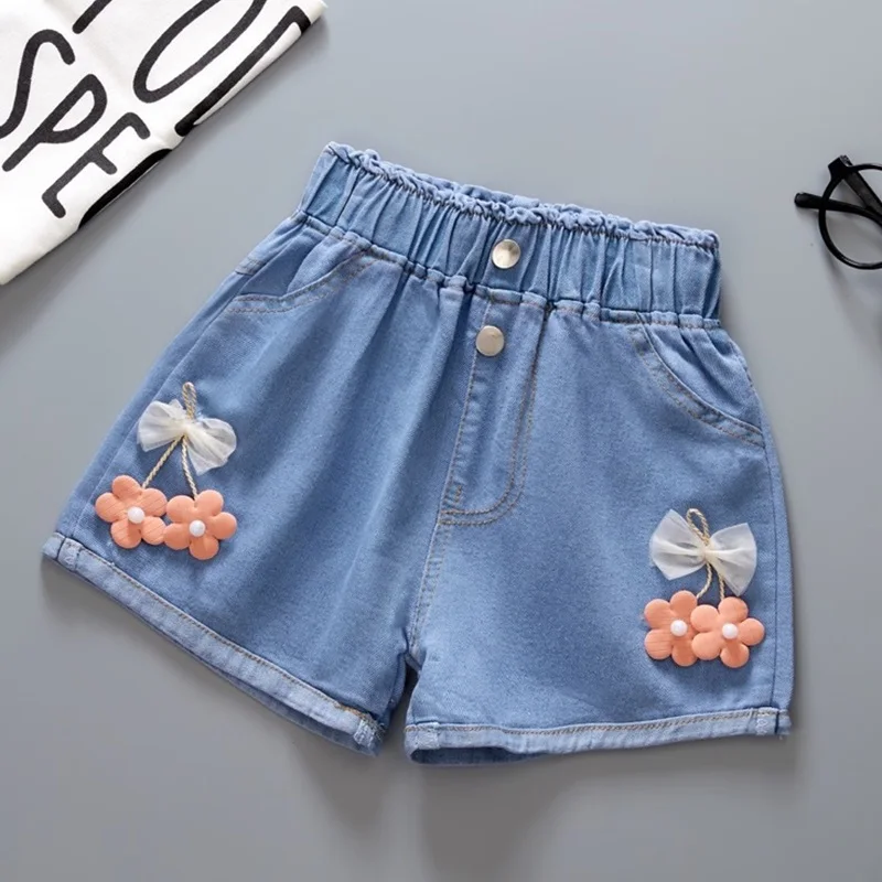 New Summer Kids Short Denim Shorts for Girls Fashion Girl Elastic Waist Blue Short Jeans Korean Version Children Shorts Pants