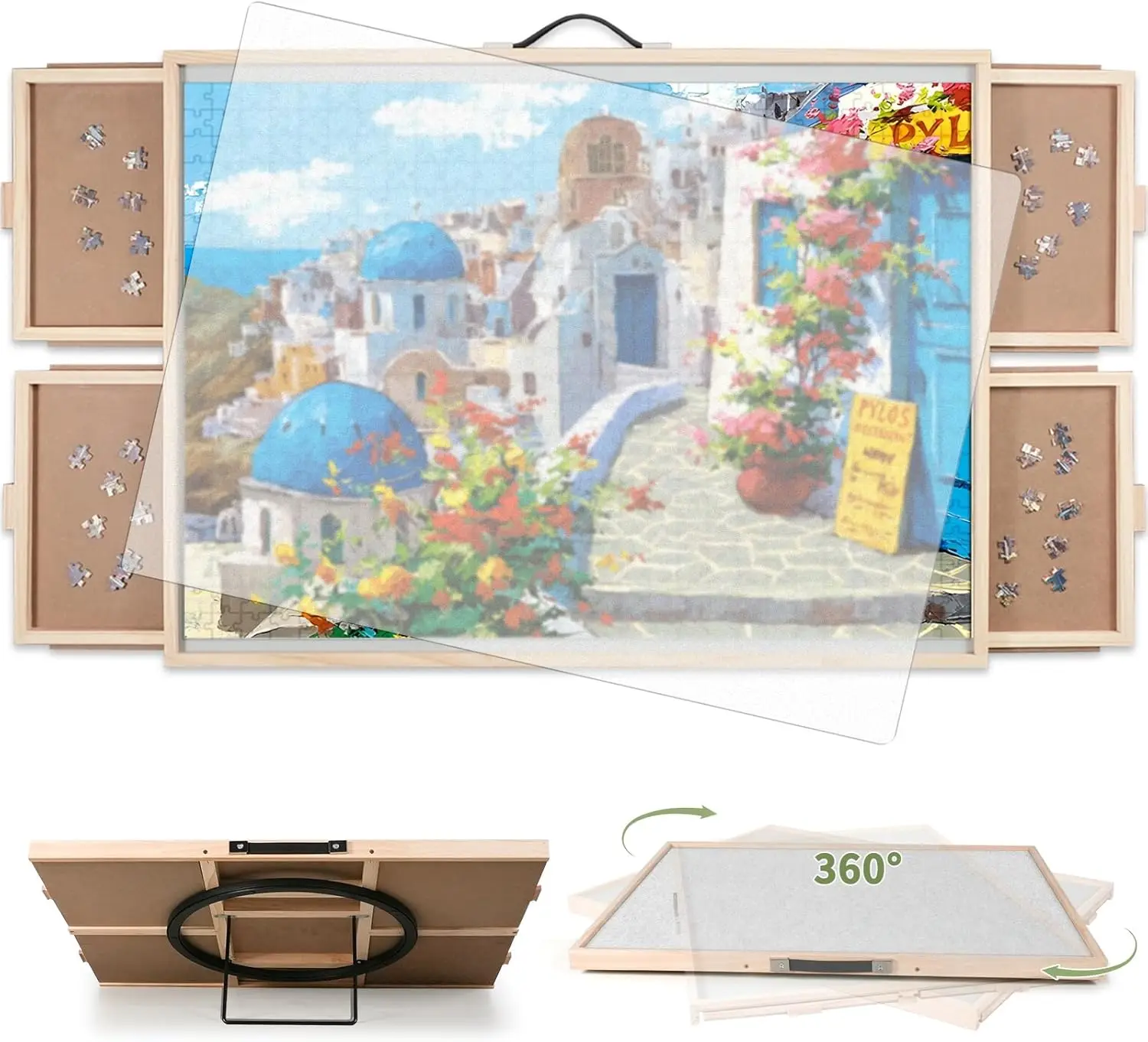 Planche de puzzle inclinable et rotative 2 en 1, 2000 pièces, table de puzzle portable 40,16 x 28,5 pouces avec 4 tiroirs et couvercles