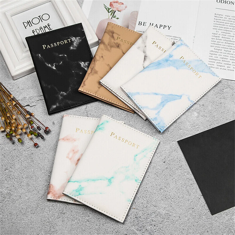 Pu Leather Passport Holder Marble Pattern Passport Protector Fashion Portable Ticket Holder Card Case Document Protector