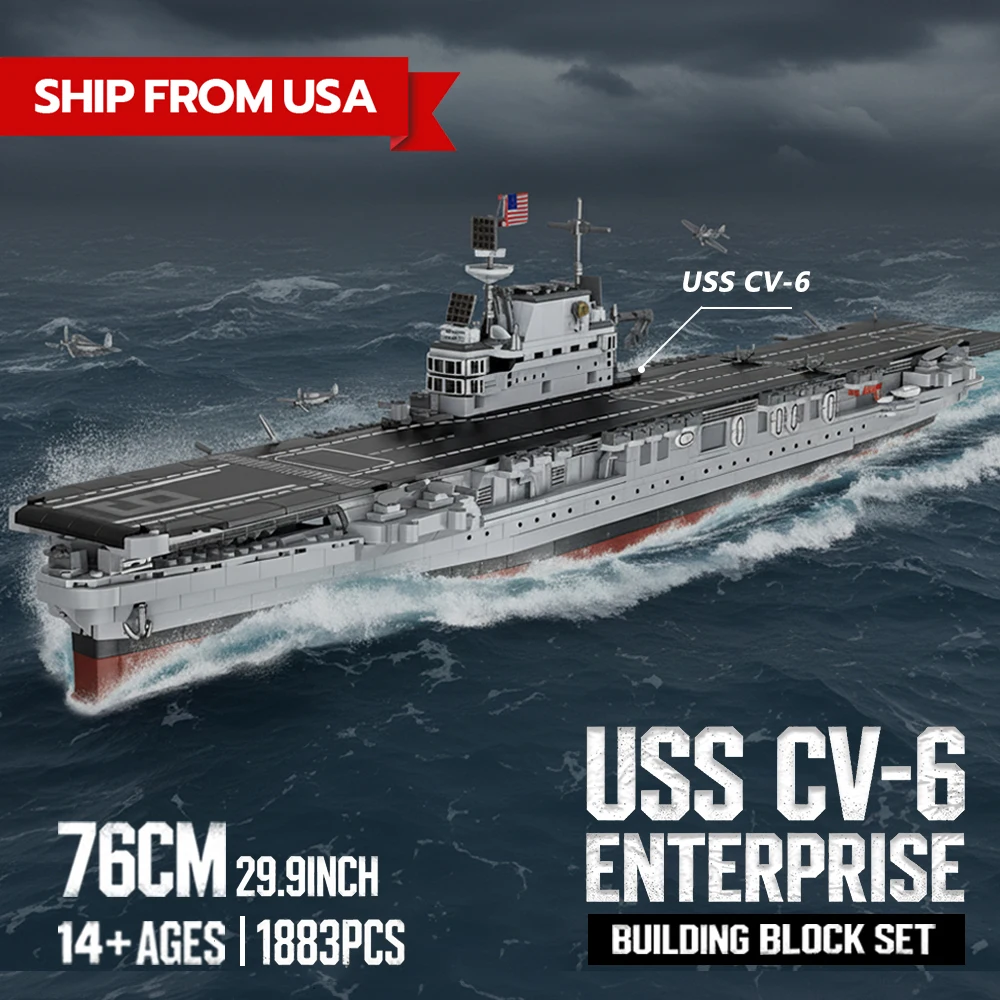 

[LOCAL WAREHOUSE] USS CV-6 Aircraft Carriers Building Blocks Set, Ship Model Kit, Famous American Aircraft Carriers, 1883PCS