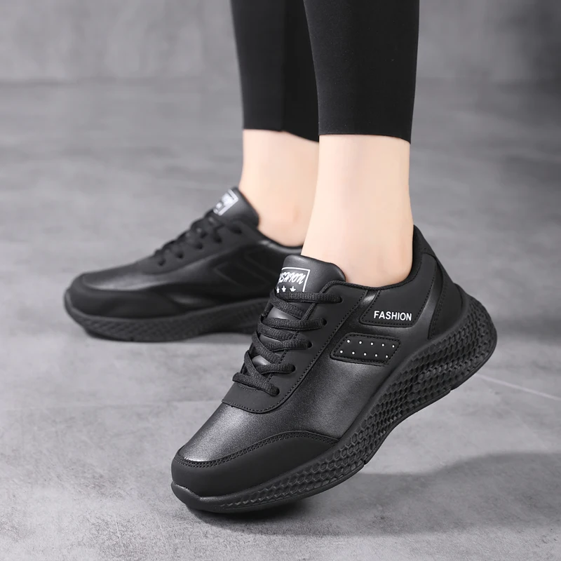 Frühlings- und Herbst-Damenschuhe, Luftpolster, Lederoberfläche, wasserdicht, leicht, rutschfeste Sportschuhe, dickbesohlte Schnürschuhe – Detail 8